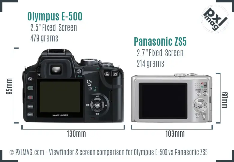 Olympus E-500 vs Panasonic ZS5 Screen and Viewfinder comparison