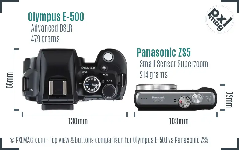 Olympus E-500 vs Panasonic ZS5 top view buttons comparison