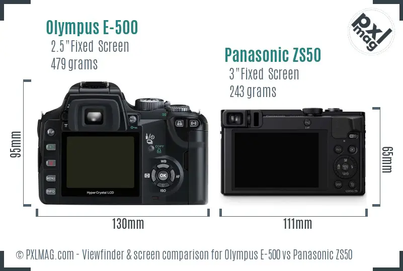Olympus E-500 vs Panasonic ZS50 Screen and Viewfinder comparison