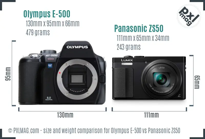 Olympus E-500 vs Panasonic ZS50 size comparison