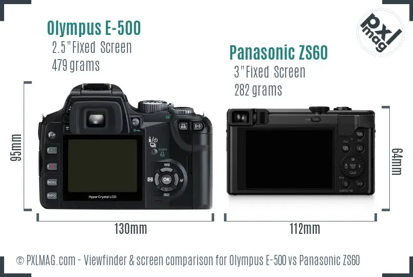 Olympus E-500 vs Panasonic ZS60 Screen and Viewfinder comparison