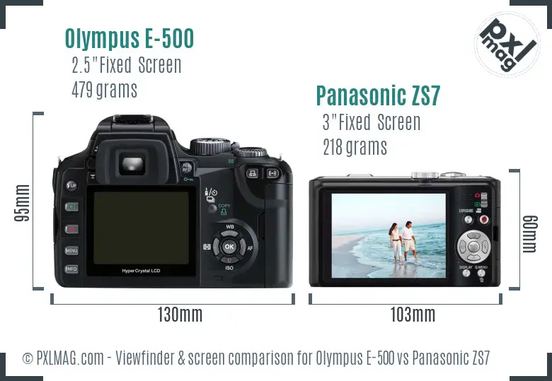 Olympus E-500 vs Panasonic ZS7 Screen and Viewfinder comparison