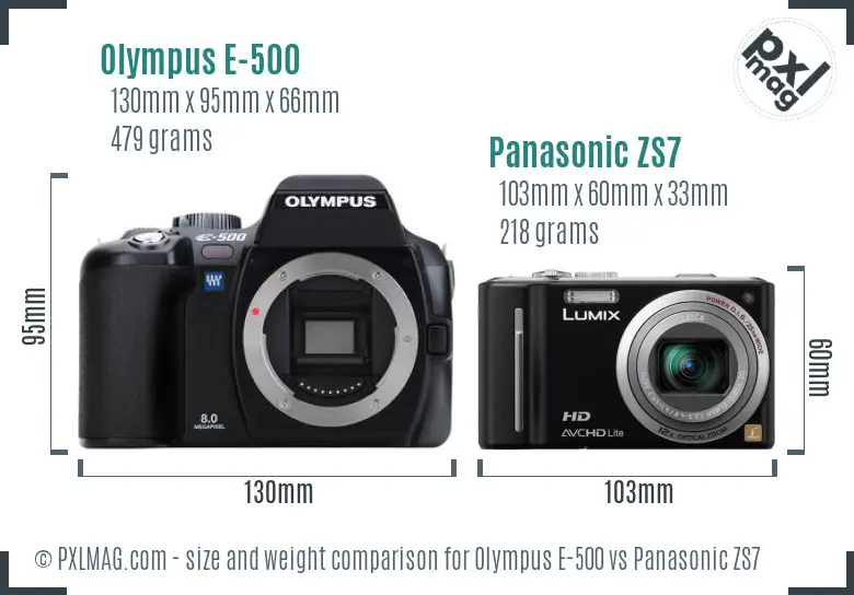 Olympus E-500 vs Panasonic ZS7 size comparison