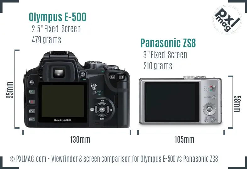 Olympus E-500 vs Panasonic ZS8 Screen and Viewfinder comparison