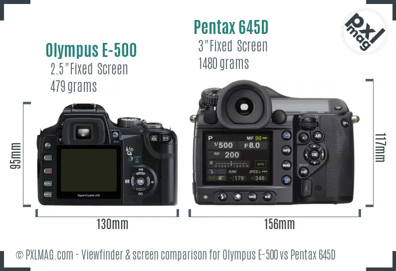 Olympus E-500 vs Pentax 645D Screen and Viewfinder comparison
