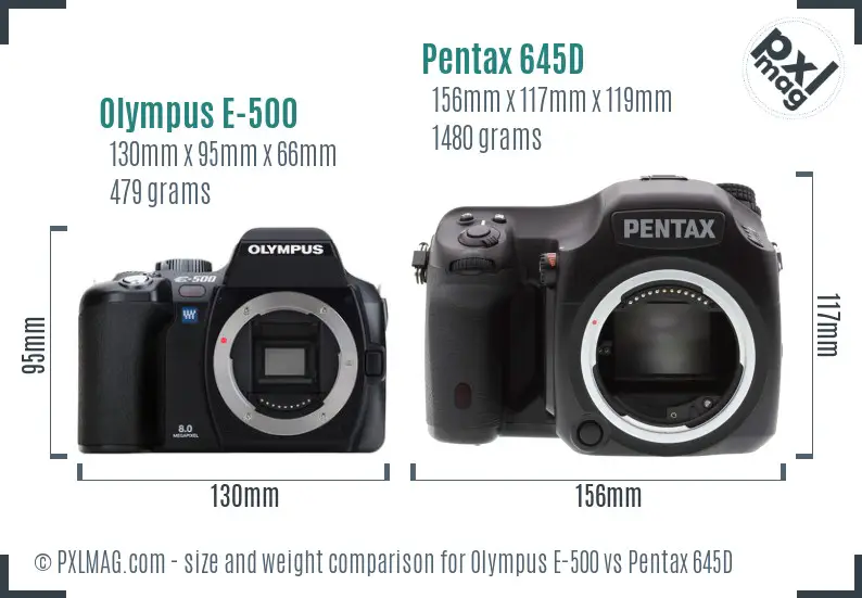 Olympus E-500 vs Pentax 645D size comparison