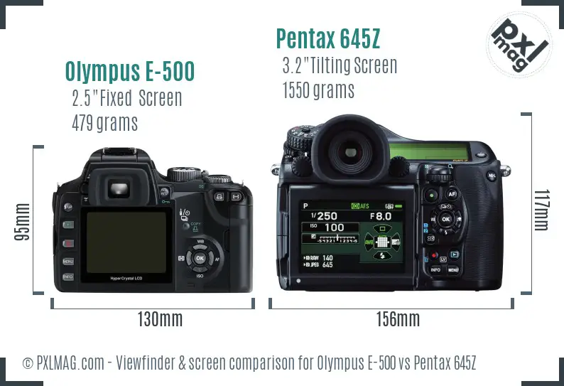 Olympus E-500 vs Pentax 645Z Screen and Viewfinder comparison