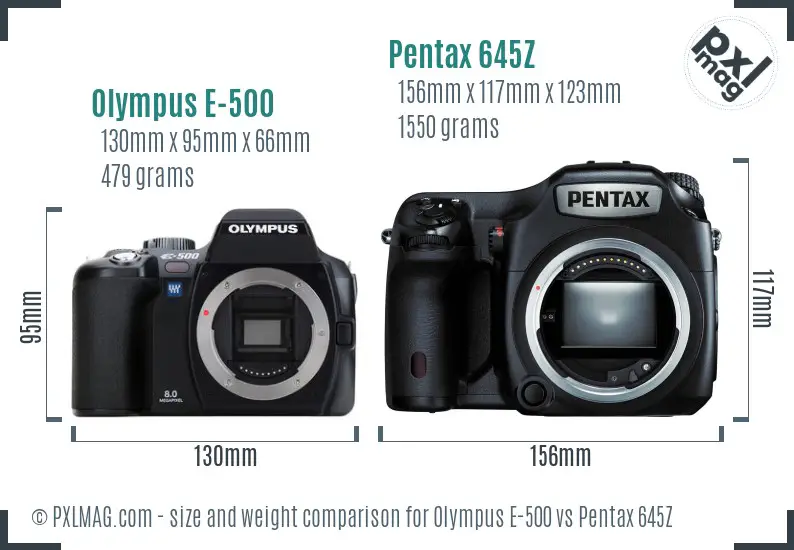 Olympus E-500 vs Pentax 645Z size comparison