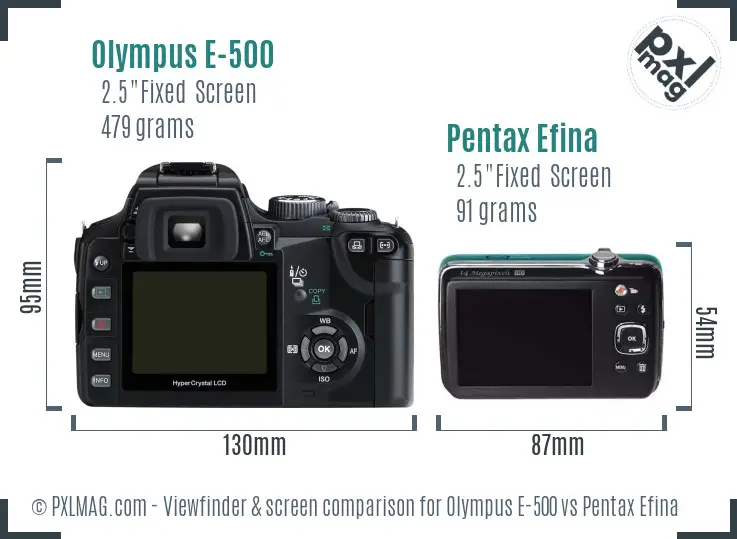 Olympus E-500 vs Pentax Efina Screen and Viewfinder comparison