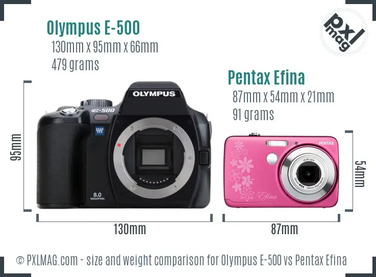 Olympus E-500 vs Pentax Efina size comparison
