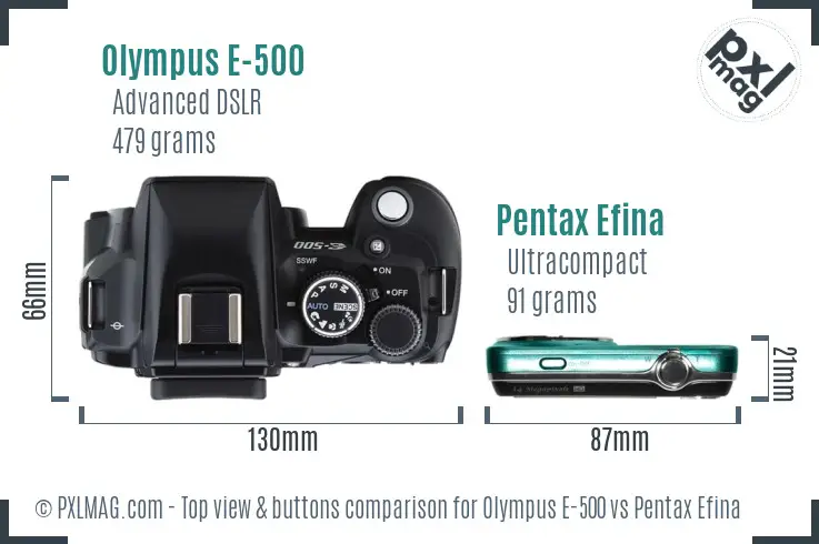 Olympus E-500 vs Pentax Efina top view buttons comparison
