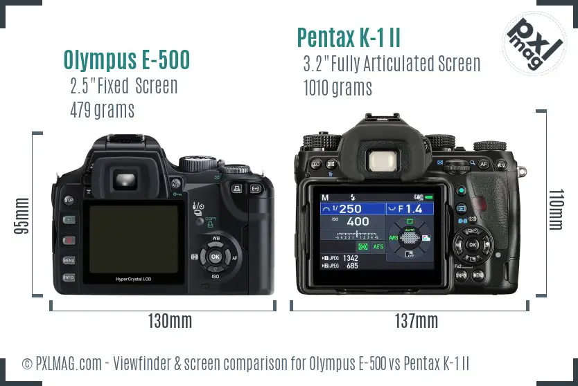 Olympus E-500 vs Pentax K-1 II Screen and Viewfinder comparison