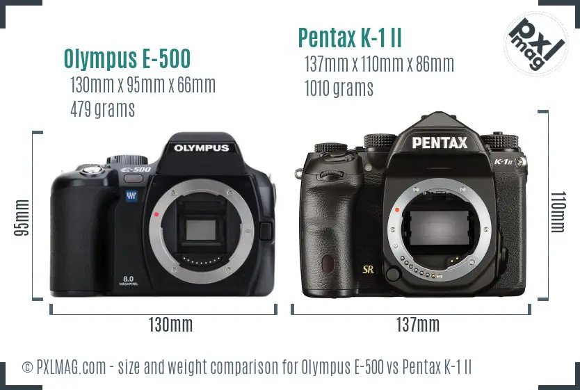 Olympus E-500 vs Pentax K-1 II size comparison