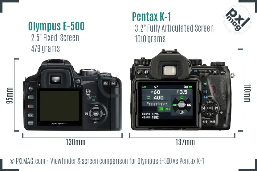 Olympus E-500 vs Pentax K-1 Screen and Viewfinder comparison