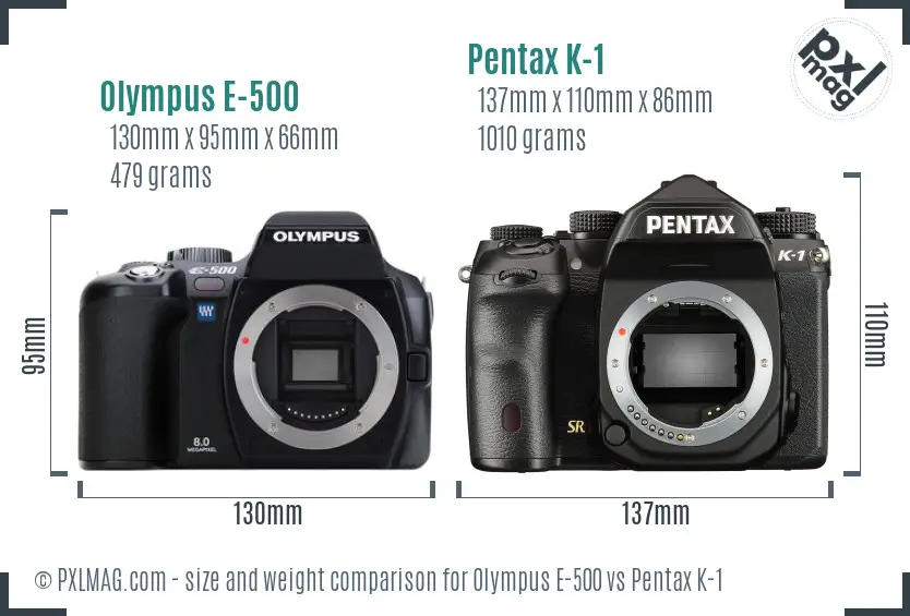 Olympus E-500 vs Pentax K-1 size comparison