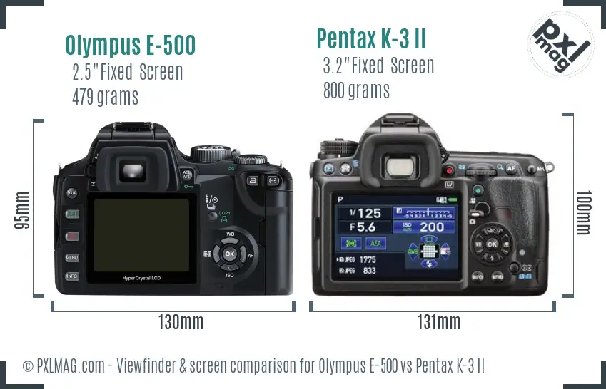 Olympus E-500 vs Pentax K-3 II Screen and Viewfinder comparison