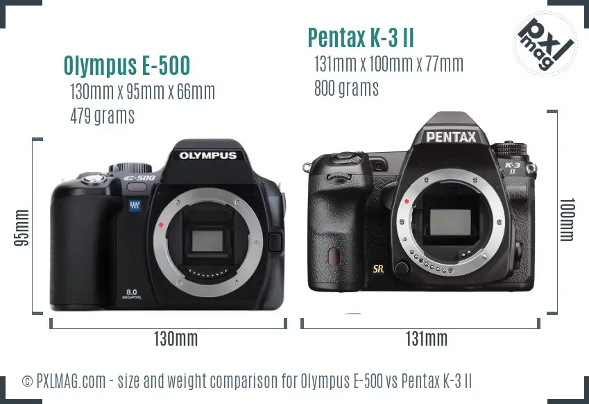 Olympus E-500 vs Pentax K-3 II size comparison