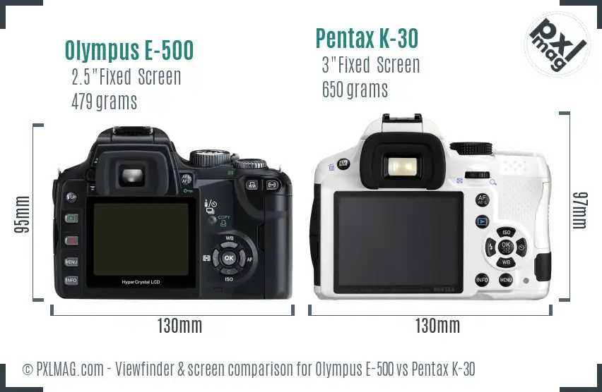 Olympus E-500 vs Pentax K-30 Screen and Viewfinder comparison