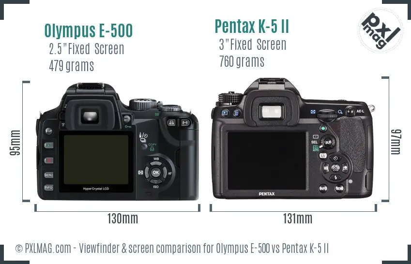 Olympus E-500 vs Pentax K-5 II Screen and Viewfinder comparison