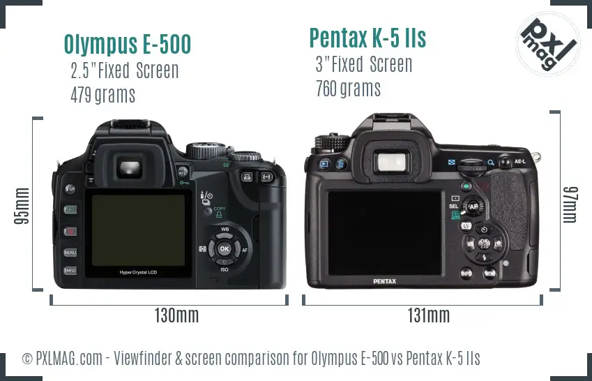 Olympus E-500 vs Pentax K-5 IIs Screen and Viewfinder comparison
