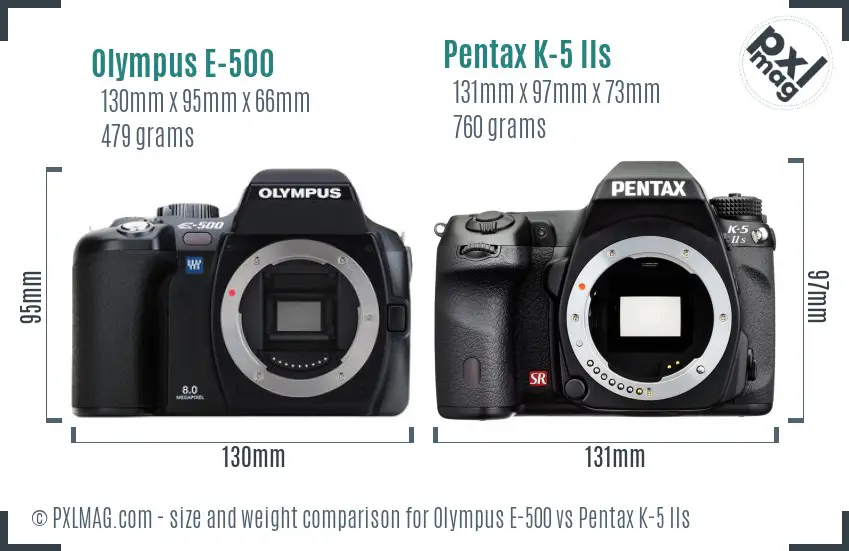 Olympus E-500 vs Pentax K-5 IIs size comparison