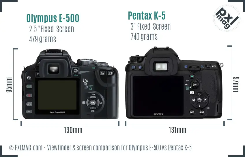 Olympus E-500 vs Pentax K-5 Screen and Viewfinder comparison