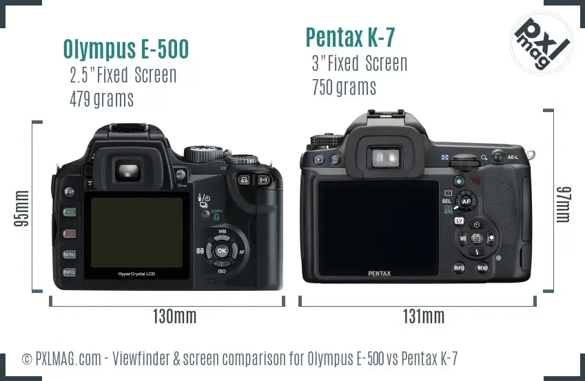 Olympus E-500 vs Pentax K-7 Screen and Viewfinder comparison