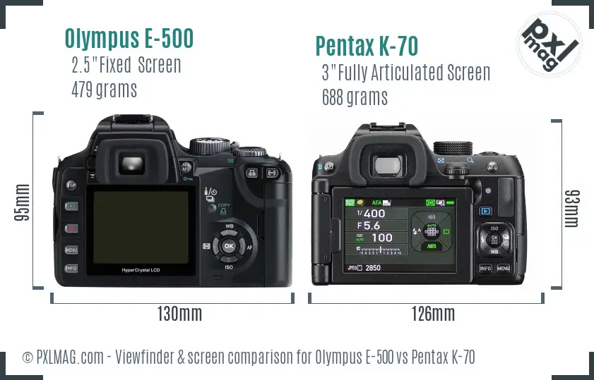 Olympus E-500 vs Pentax K-70 Screen and Viewfinder comparison