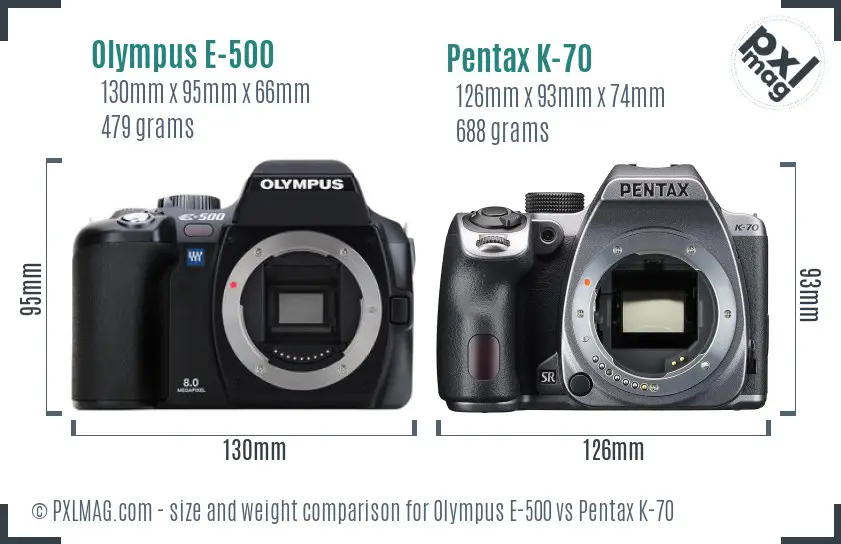 Olympus E-500 vs Pentax K-70 size comparison