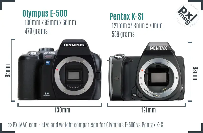 Olympus E-500 vs Pentax K-S1 size comparison
