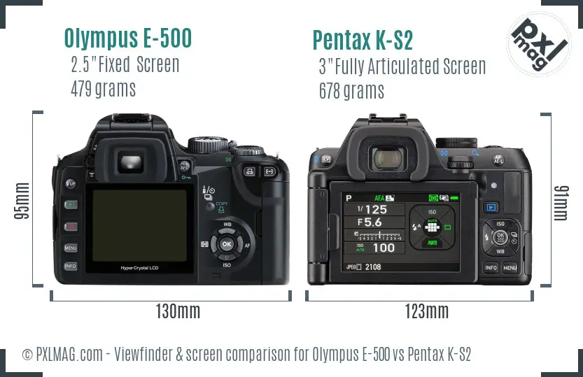 Olympus E-500 vs Pentax K-S2 Screen and Viewfinder comparison