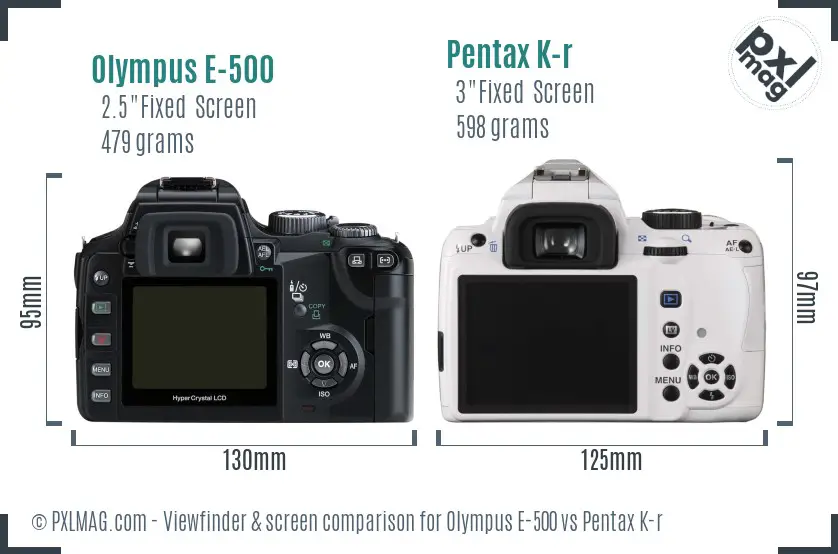 Olympus E-500 vs Pentax K-r Screen and Viewfinder comparison