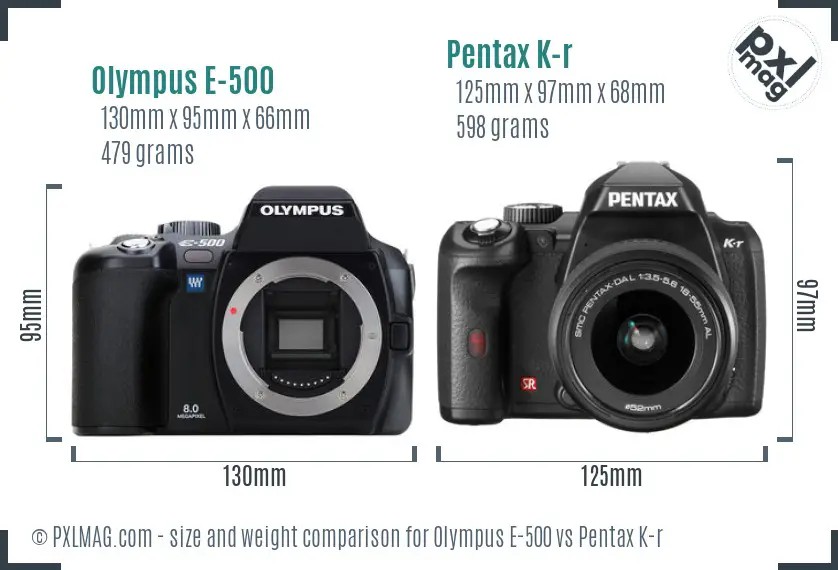 Olympus E-500 vs Pentax K-r size comparison