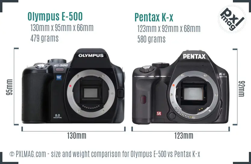 Olympus E-500 vs Pentax K-x size comparison