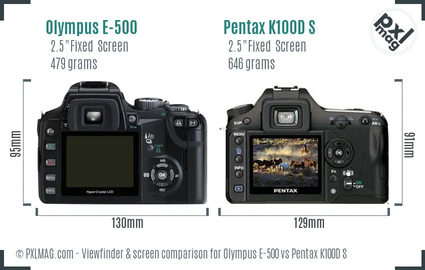 Olympus E-500 vs Pentax K100D S Screen and Viewfinder comparison