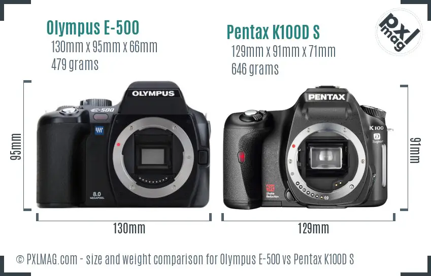 Olympus E-500 vs Pentax K100D S size comparison