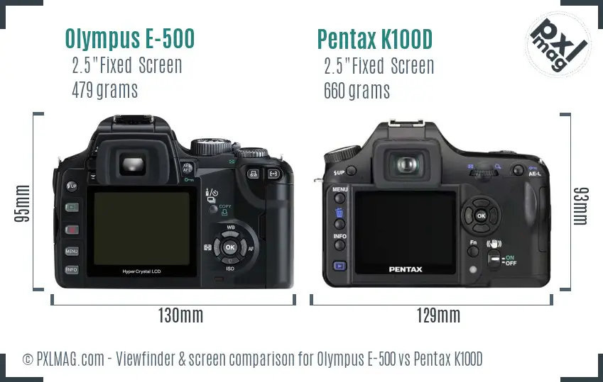Olympus E-500 vs Pentax K100D Screen and Viewfinder comparison
