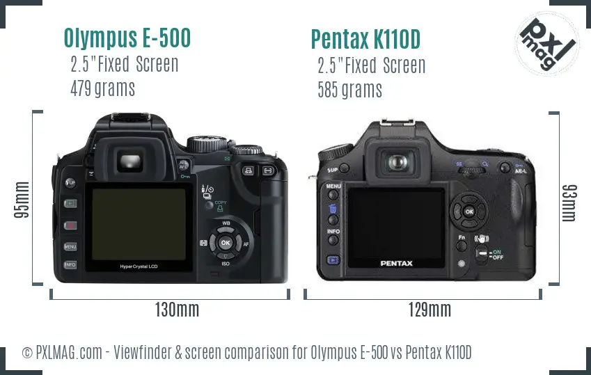 Olympus E-500 vs Pentax K110D Screen and Viewfinder comparison