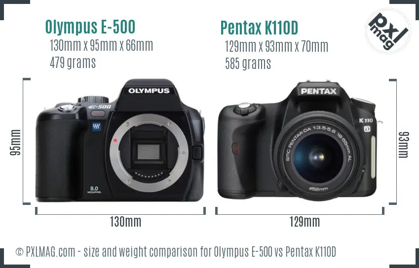 Olympus E-500 vs Pentax K110D size comparison
