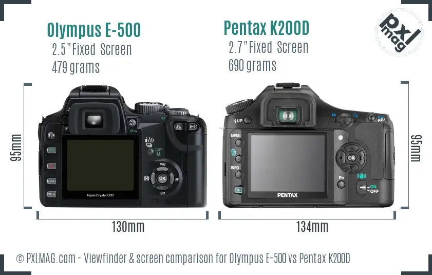 Olympus E-500 vs Pentax K200D Screen and Viewfinder comparison