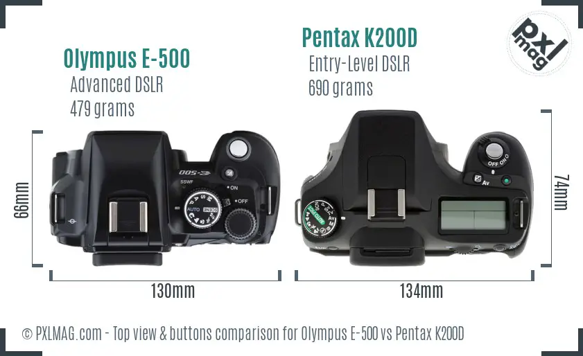 Olympus E-500 vs Pentax K200D top view buttons comparison