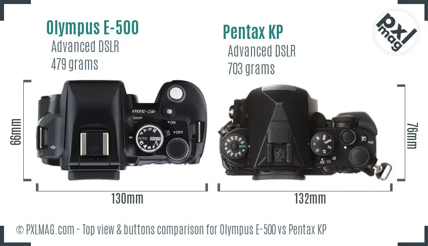Olympus E-500 vs Pentax KP top view buttons comparison