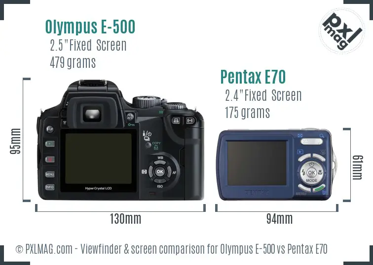 Olympus E-500 vs Pentax E70 Screen and Viewfinder comparison