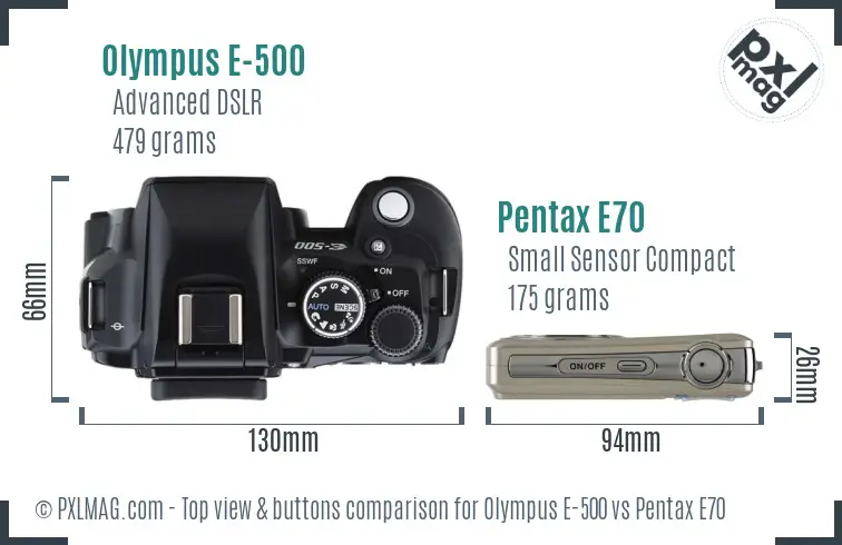 Olympus E-500 vs Pentax E70 top view buttons comparison