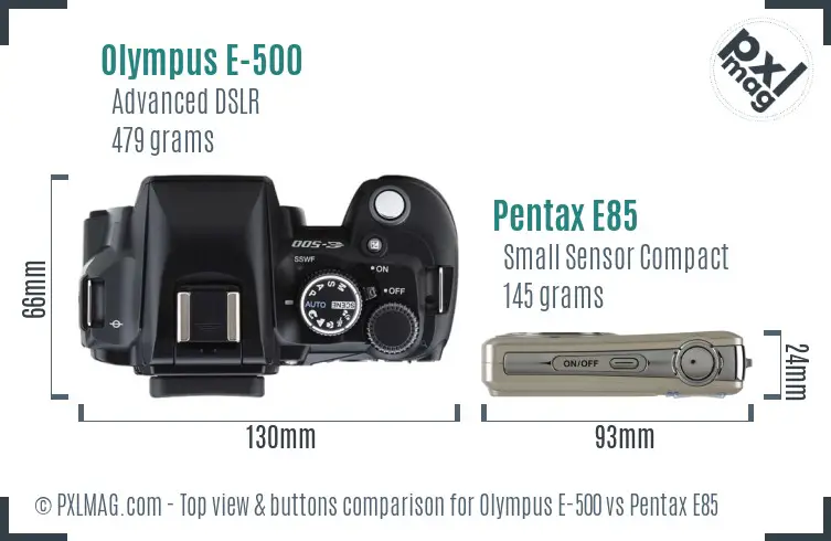 Olympus E-500 vs Pentax E85 top view buttons comparison