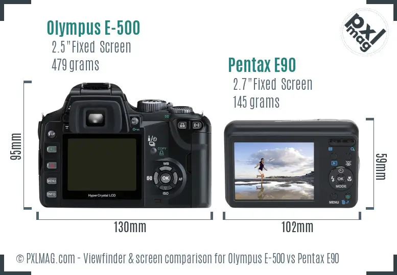 Olympus E-500 vs Pentax E90 Screen and Viewfinder comparison