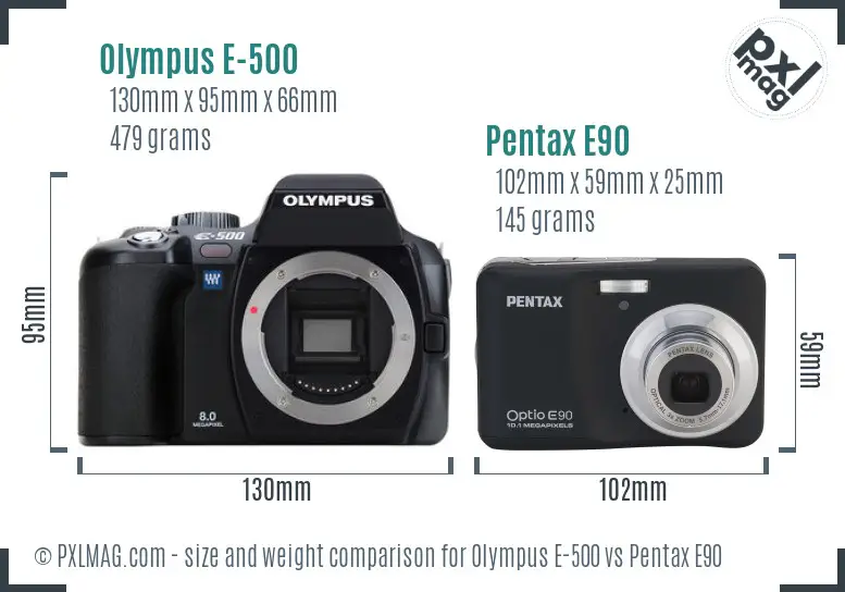 Olympus E-500 vs Pentax E90 size comparison