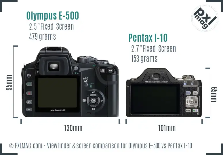 Olympus E-500 vs Pentax I-10 Screen and Viewfinder comparison