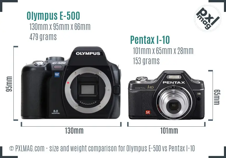 Olympus E-500 vs Pentax I-10 size comparison