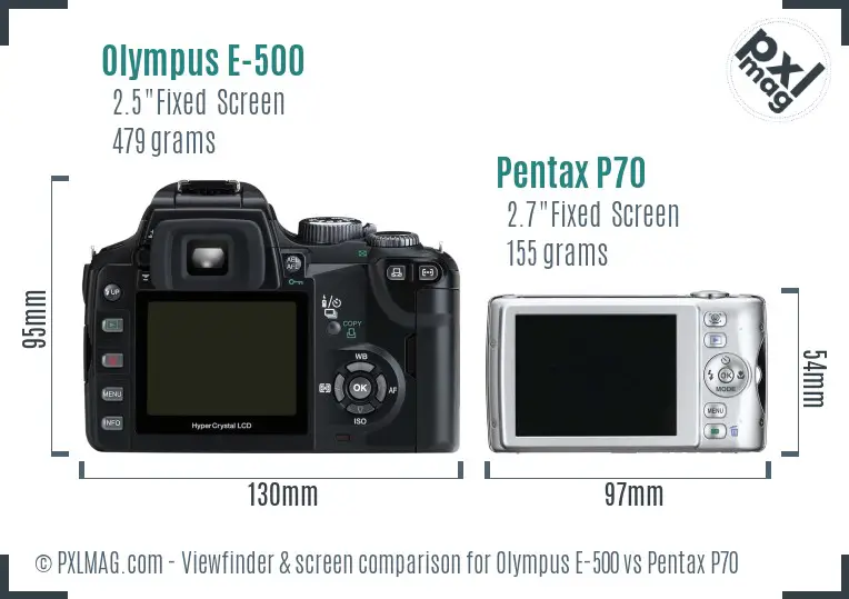 Olympus E-500 vs Pentax P70 Screen and Viewfinder comparison